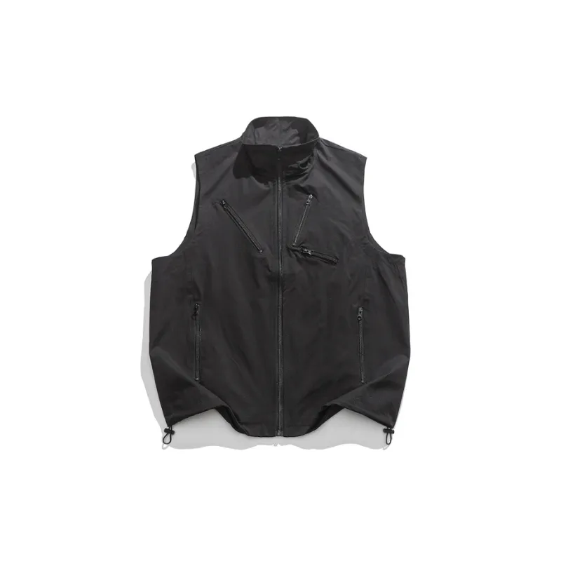 Zippered Stand Collar Utility Vest-4