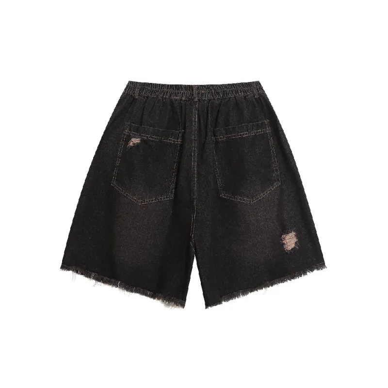 Casual Ripped Denim Shorts-1