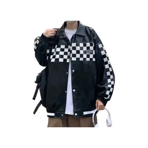 Chessboard Retro Aviator Puleather Jacket