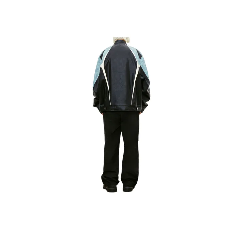 Thickened Motorcycle Jacket Washed Snob Contrast Color Jacket-2