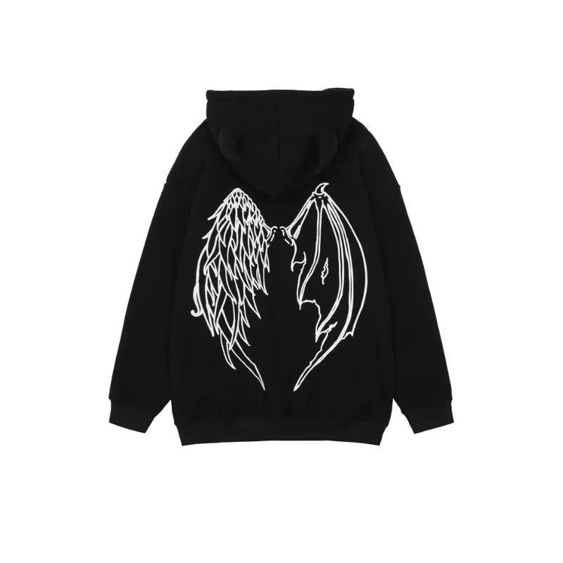 Hiphop Horn Wings Hooded Sweater-6