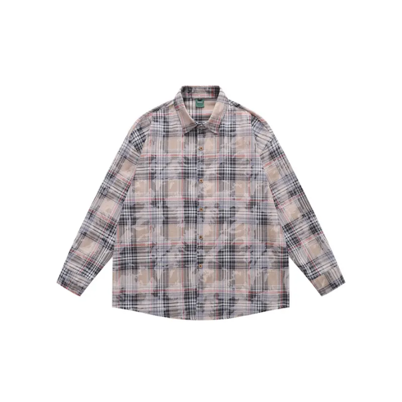 Old Washed Plaid Wear resistant Breathable Design Sense Shirts-0