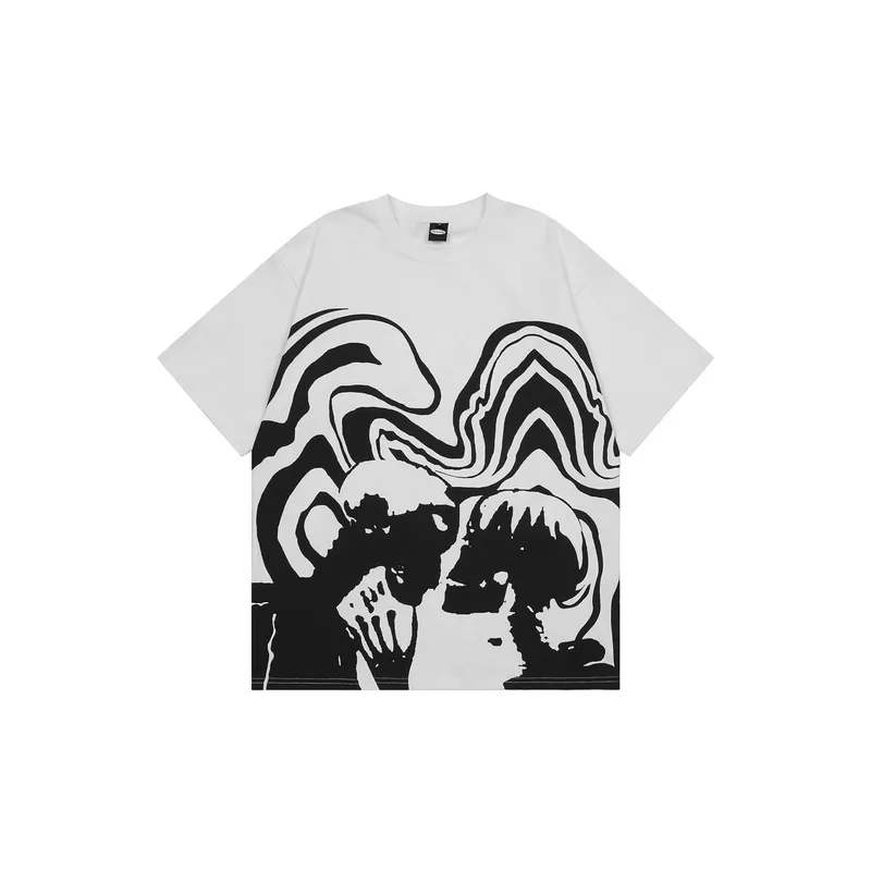 High Street Dark Skull Couple Print Short Sleeved T Shirt