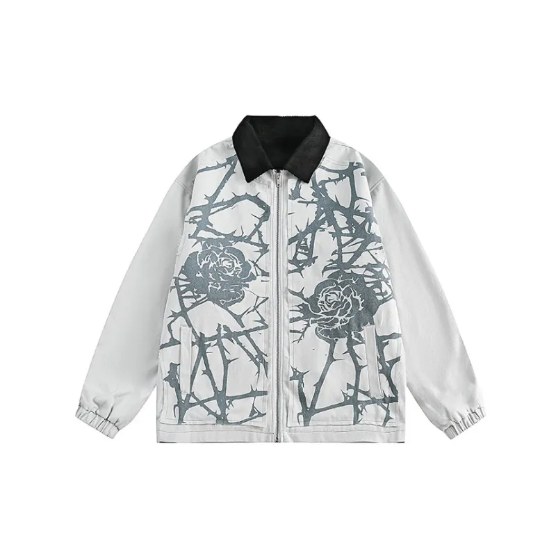 Hip hop Color Blocked Corduroy Turn Down Collar Jacket-0