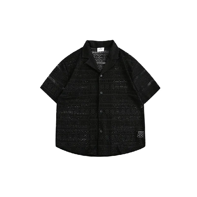 Hollow Out Loose Blended Synthetic Fabrics Shirt Unisex-4