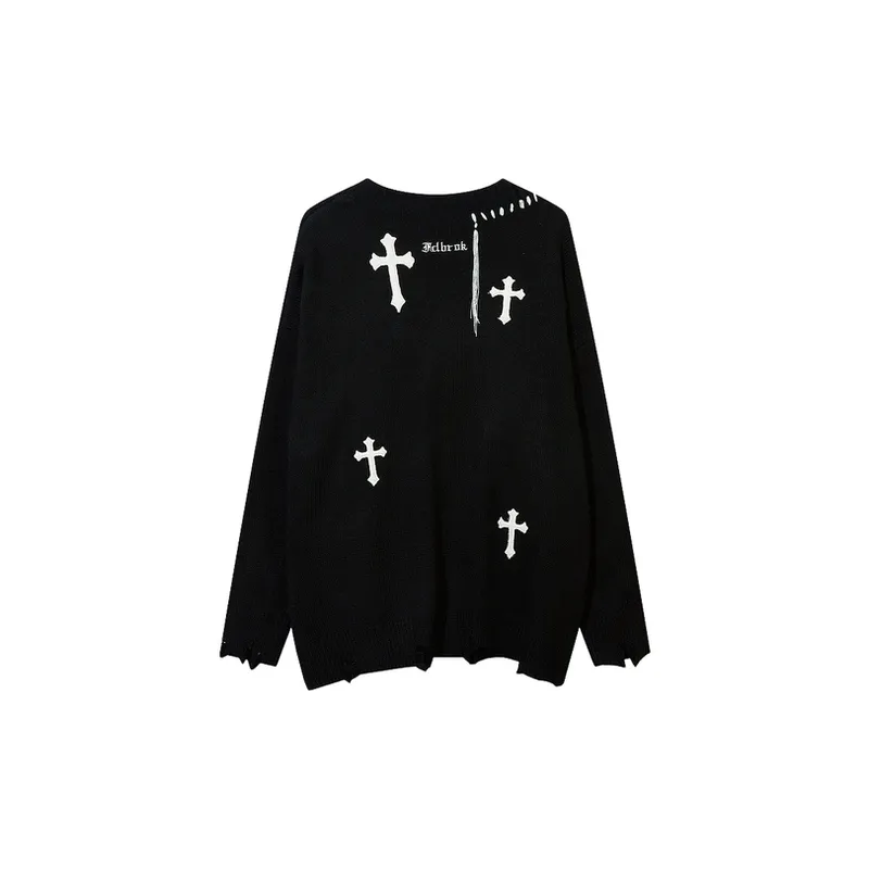 Goethe Style Cross Embroidered Knitted Sweater-1