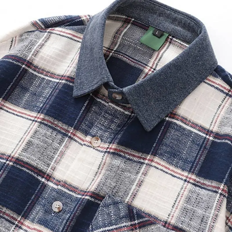Retro Plaid Cotton Blended Fabric Shirt-4