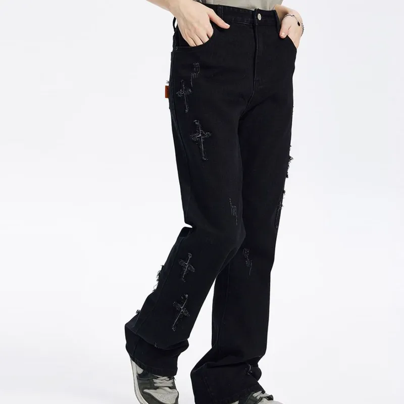 Retro Washed Embroidery Jeans-8