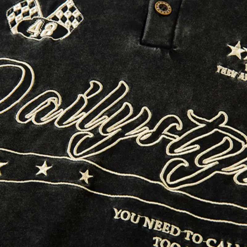 Retro Washed Embroidery Polo-5