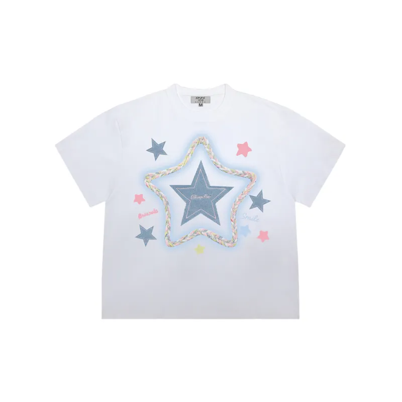 Hiphop Star Print Loose T Shirt-5
