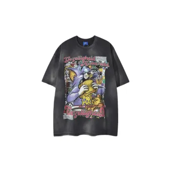 Cartoon Washed Cotton Blended Fabric T Shirt