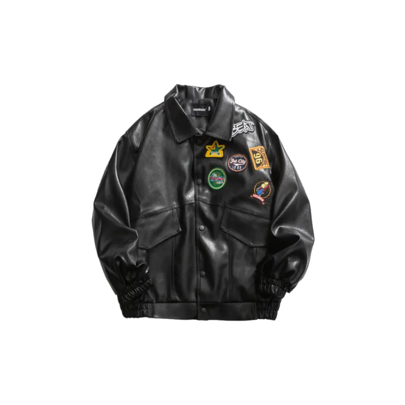 Vintage Embroidered Label Motorcycle Leather Jacket
