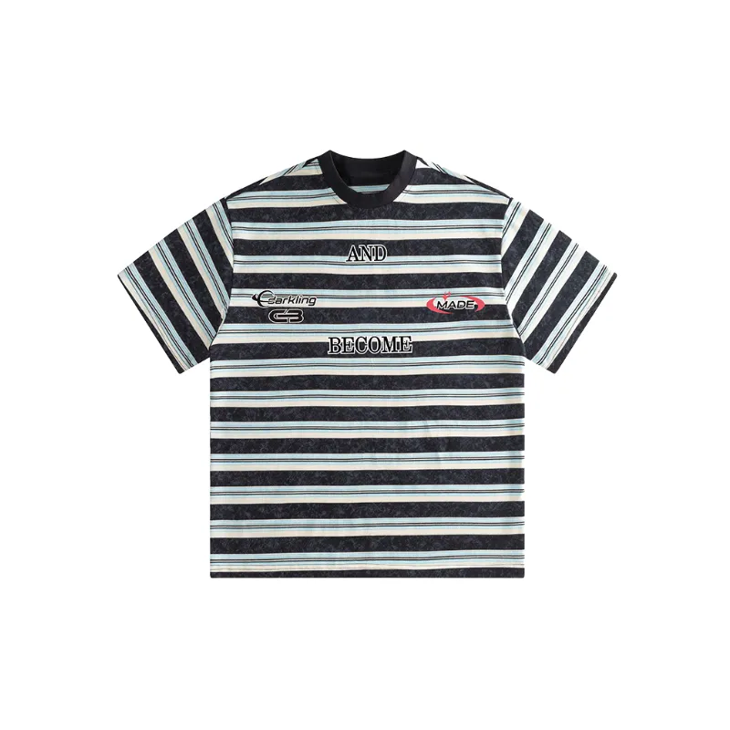 Fashionable Striped Polyester T-Shirt-4