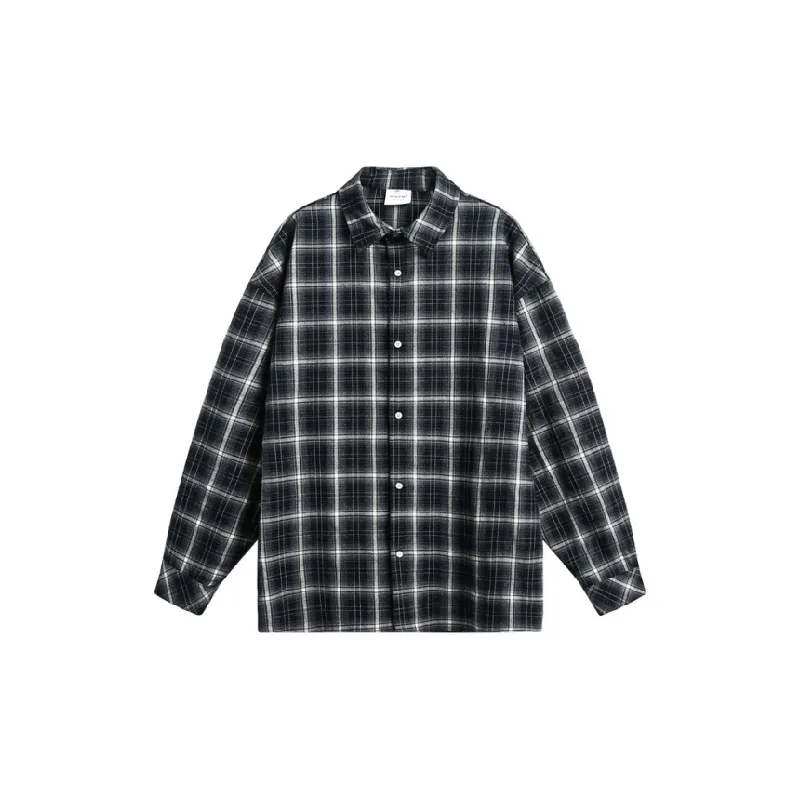 Retro Long Sleeve Plaid Blended Synthetic Fabrics Shirt-0
