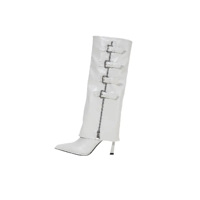 Funky Zipper Knee High Boots-0