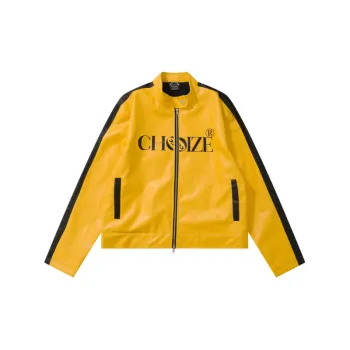 High Street Letter Printed Collar Leather Jacket