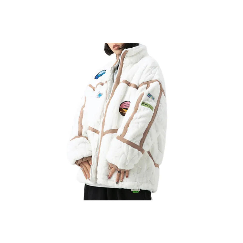 Letter Print Stand Collar Warm Cotton Coat-3