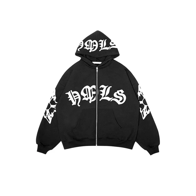 Zipper Gothic Letter Print Hoodie-4