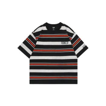 Oversize Contrast Color Striped Short Sleeved T Shirt