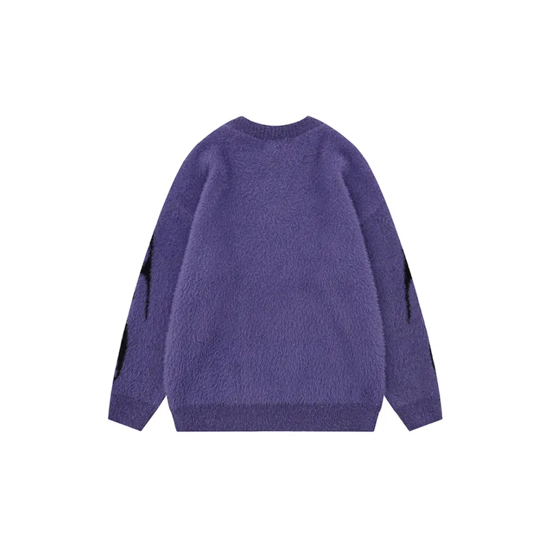 New Style Trendy Brand Contrast Color Pattern Jacquard Imitation Mink Sweater-3