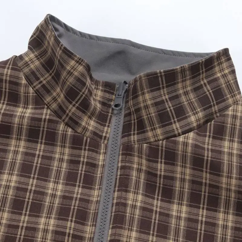 Casual Loose Plaid Blended Synthetic Fabrics Jacket-8