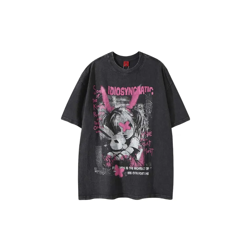 Street Distress Cotton Blended Fabric T Shirt-0