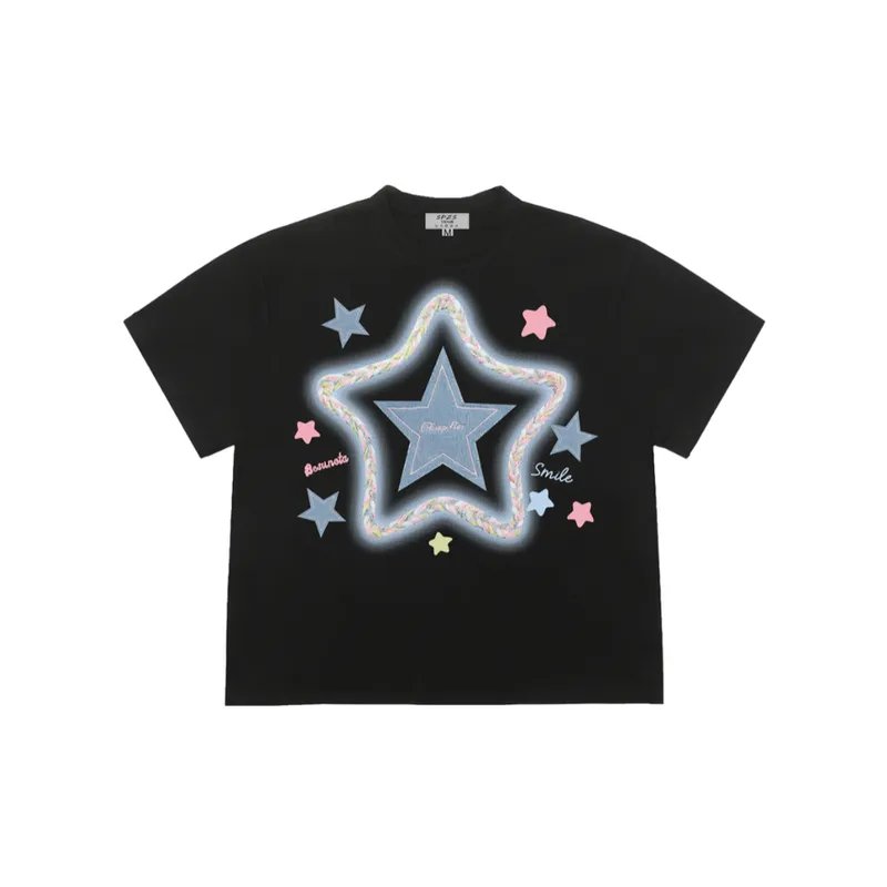 Hiphop Star Print Loose T Shirt-0