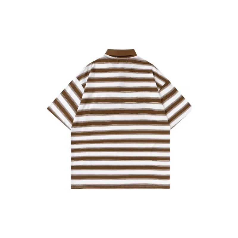 Loose Embroidery Striped Polo Shirt-7