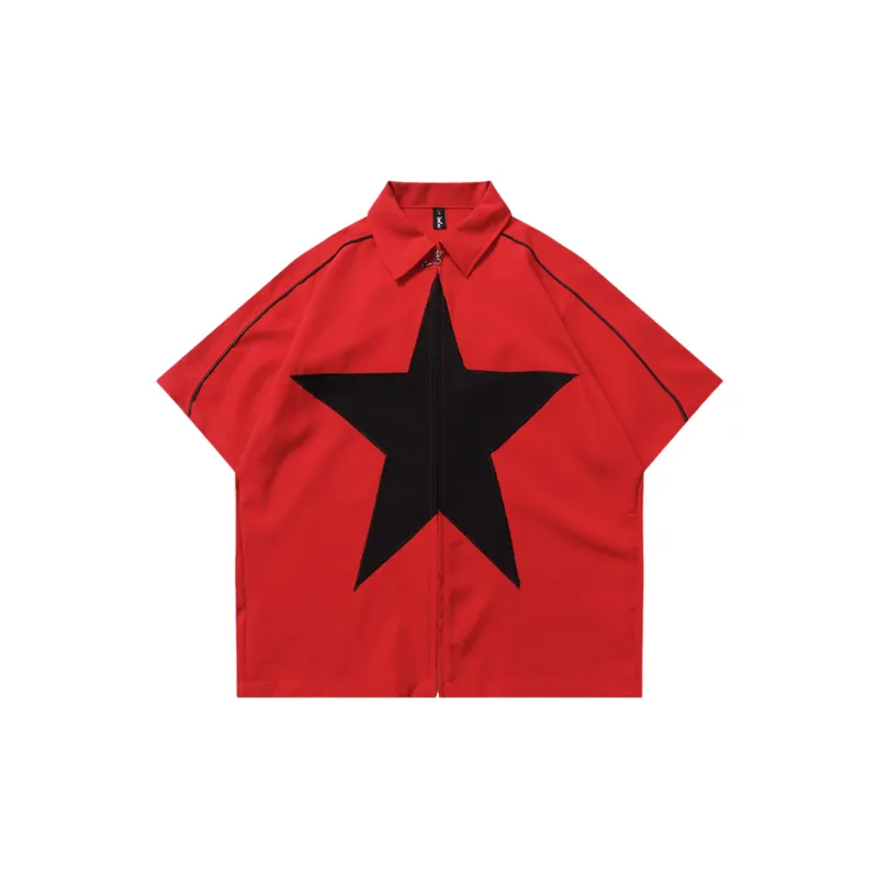 Color Matching Design Zipper Star Stitching T shirt swag OOTD