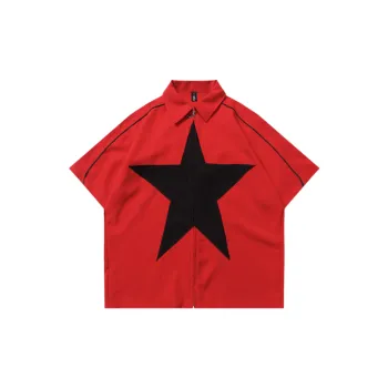 Color Matching Design Zipper Star Stitching T shirt swag OOTD