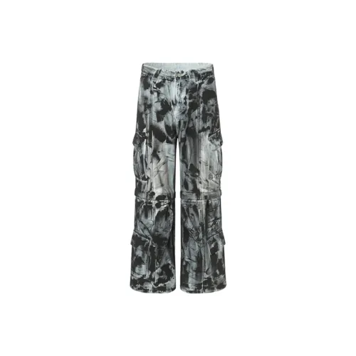 Retro High Street Style Old Stitching Ripped Loose Straight Trendy Long Pants