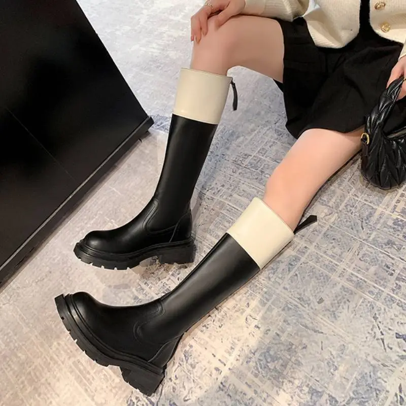 Contrast Color Fashionable Knee High Boots-8