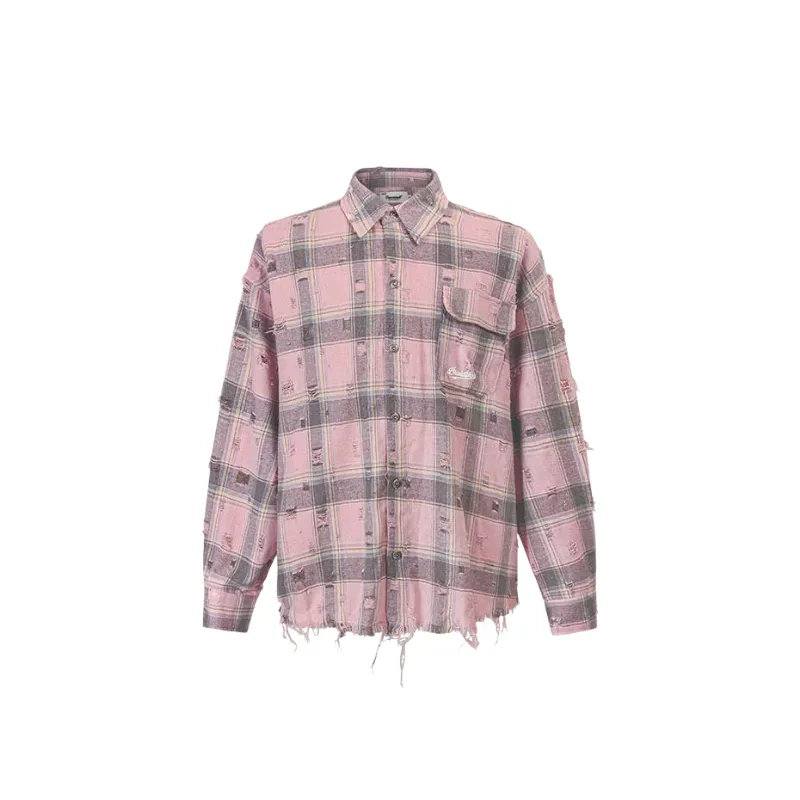 Ripped Loose Cotton Blended Fabric Shirt-0