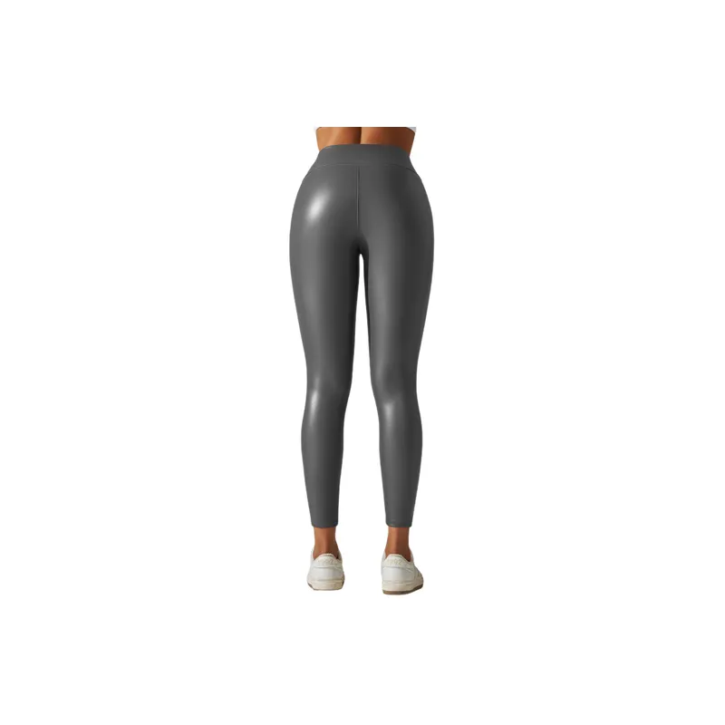 Sexy Plain PU Sports Pants Women-9