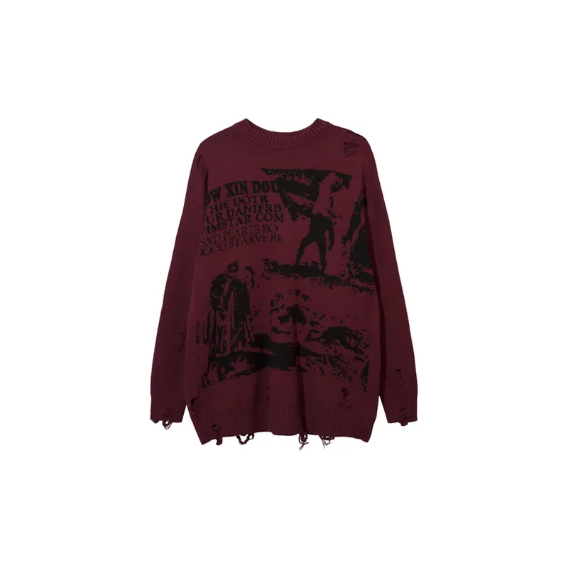 Street Retro Graffiti Figure Jacquard Sweater-4