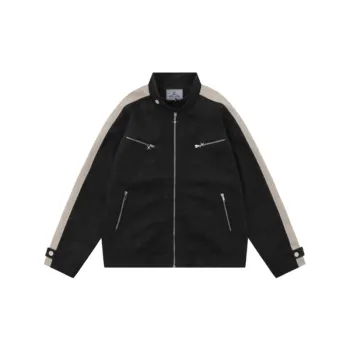 Retro Baseball Stitching Contrast Color Multi Pocket Zipper Pendant Loose Jacket