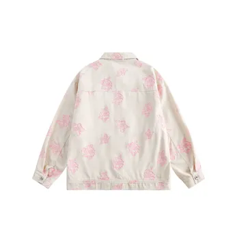 Rose Jacquard Casual Denim Jacket