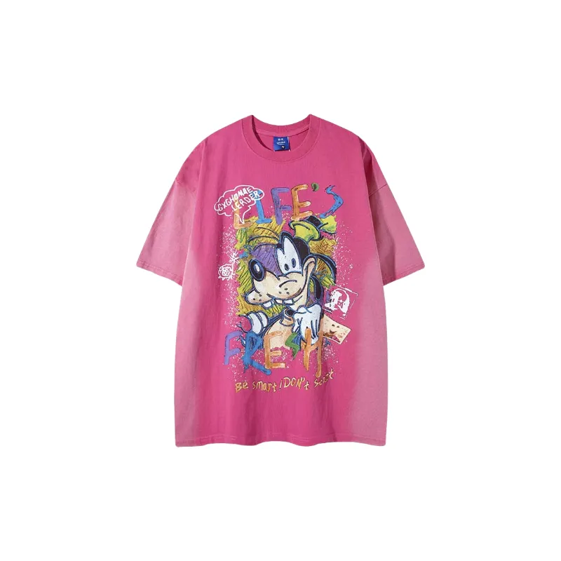 Cartoon Graffiti Cotton Blended Fabric T Shirt-0