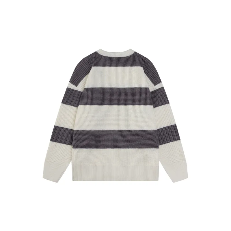 Contrast Color Loose Cotton Blended Fabric Sweater-7