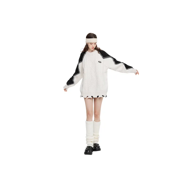 Stitching Lazy Style Retro Sweater-6