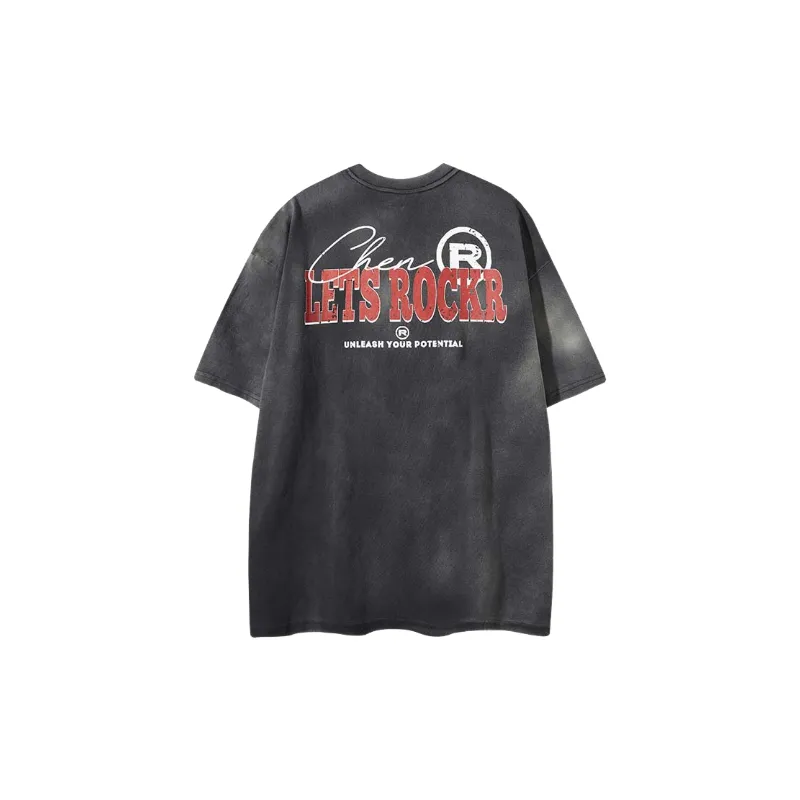 Distress Loose Cotton Blended Fabric T Shirt-3