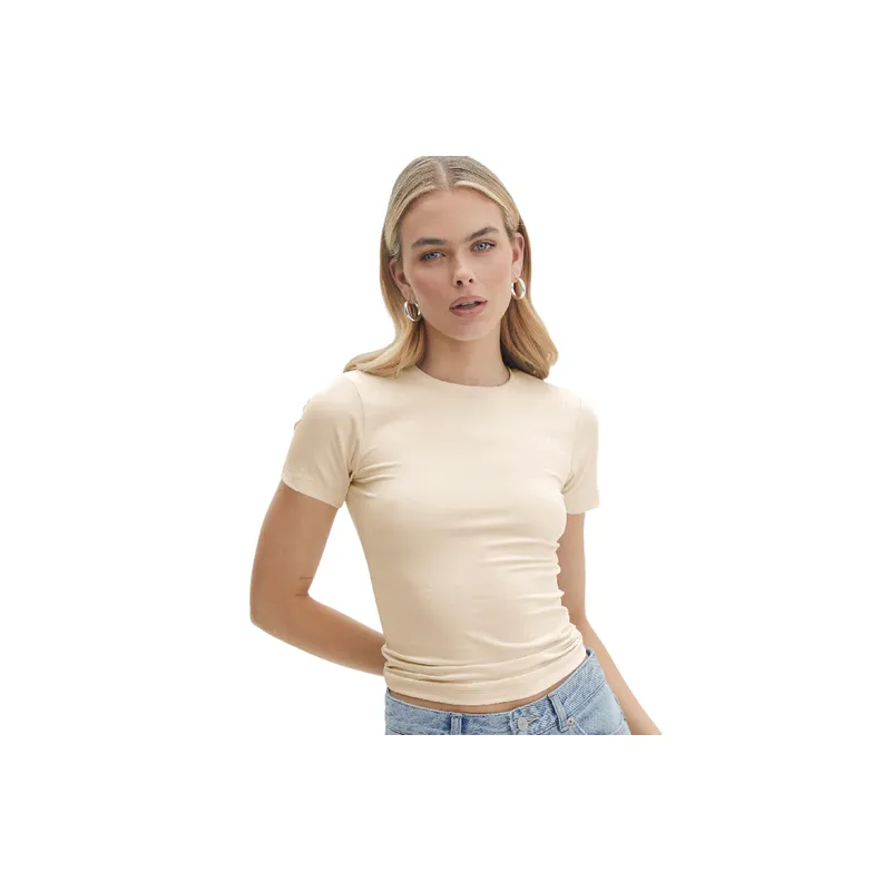 Fashionable Plain Naked Feel Single Sided Brushed Fabric T Shirt Women-4