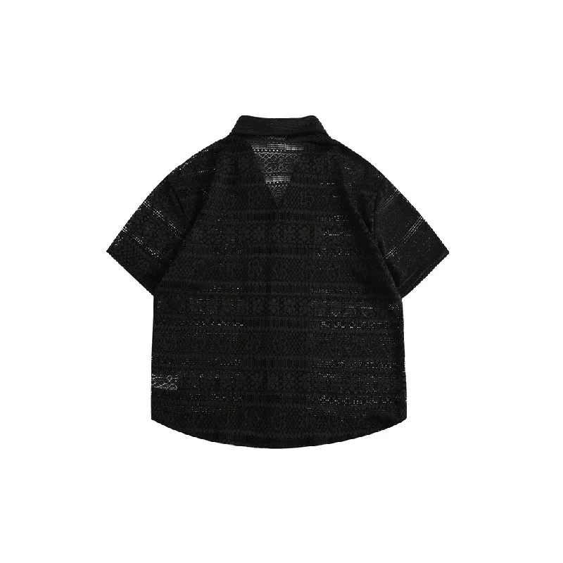 Hollow Out Loose Blended Synthetic Fabrics Shirt Unisex-5