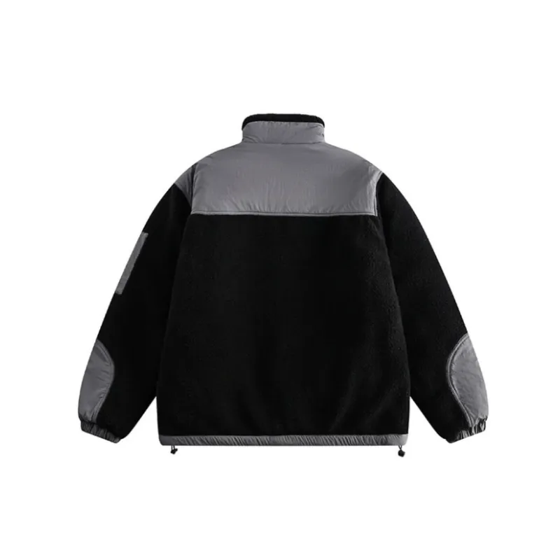 Splicing Stand Collar Cotton Coat-5