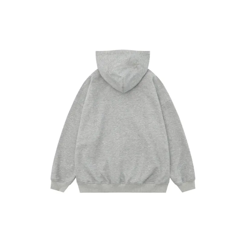 Solid Color Hooded Zipper Sweater-1