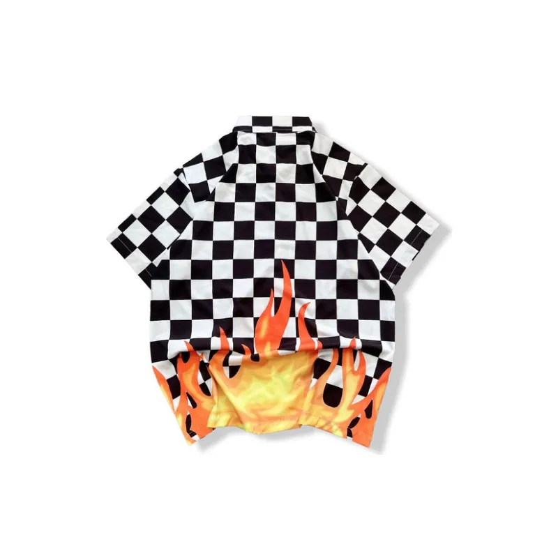 Retro Plaid Flame Short Sleeve Shirt-1