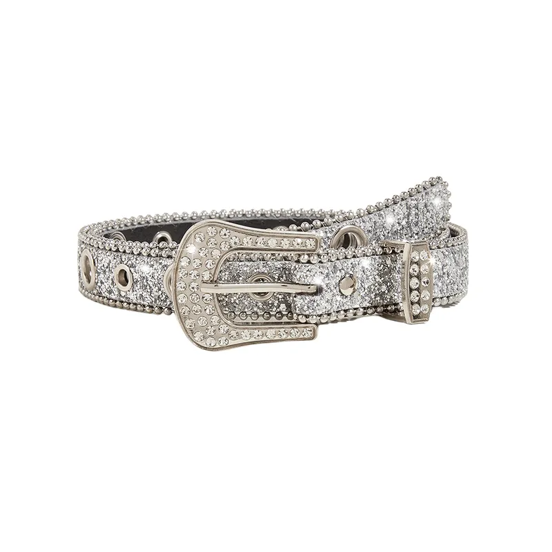 Fashionable Rhinestone Leather Belt-5