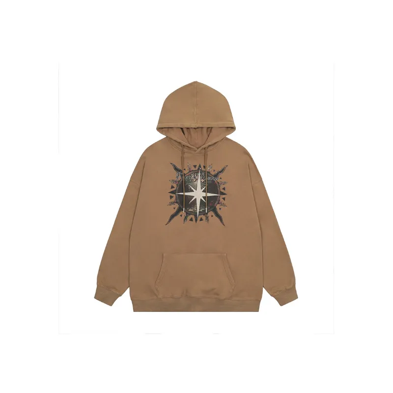 Retro Embroidered Letter Printed Hoodie-0