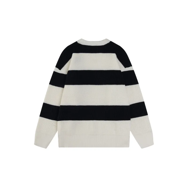 Striped Loose Cotton Blended Fabric Sweater-1