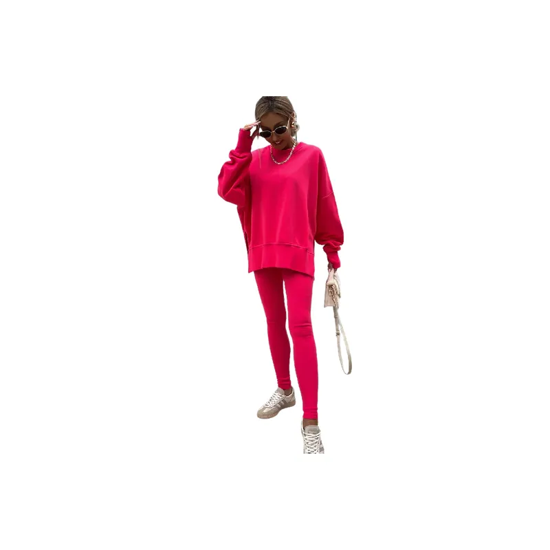 Casual Loose Cotton Blended Fabric Sweatshirt Set Women-4